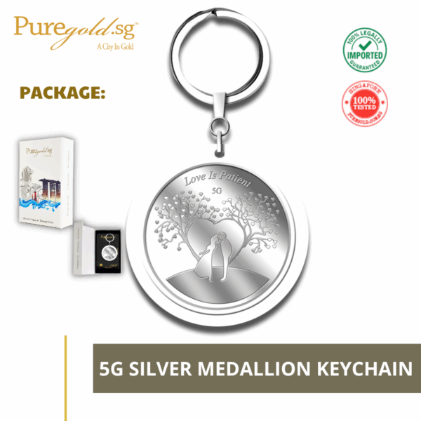 5g Love is Patient Silver Medallion 999 Keychain