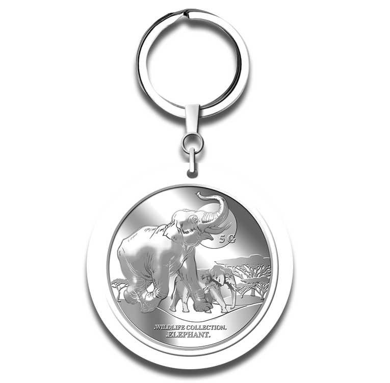 5G Elephant Silver Medallion Keychain - Image 2